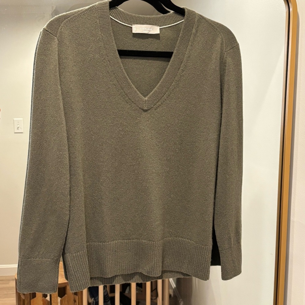 Everlane Olive V-Neck Sweater